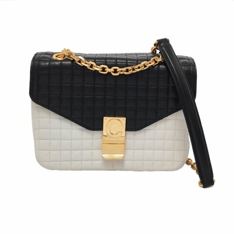 CELINE C中號白色牛皮絎縫單肩包斜挎包金色五金