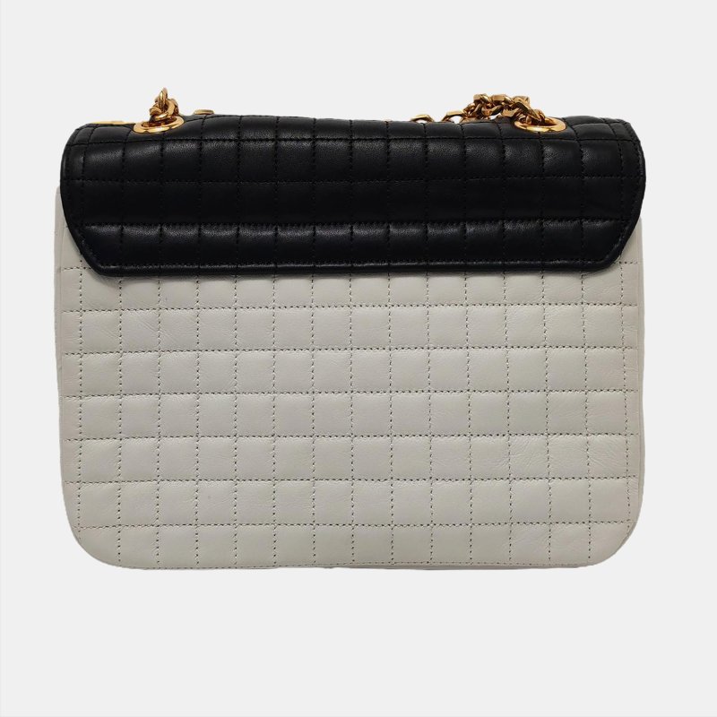 CELINE C中號白色牛皮絎縫單肩包斜挎包金色五金-4