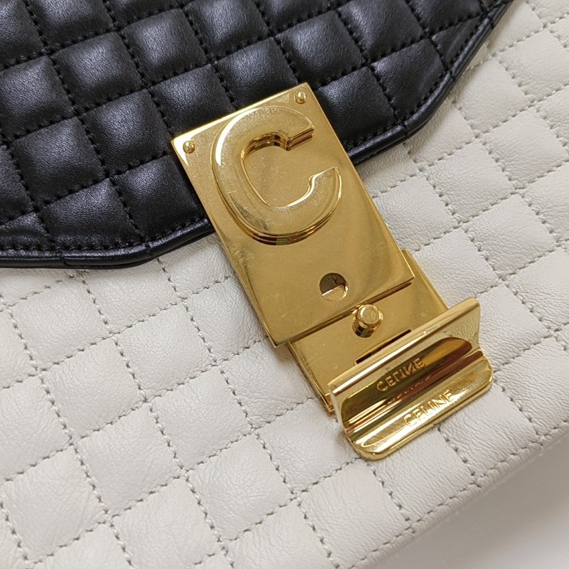 CELINE C中號白色牛皮絎縫單肩包斜挎包金色五金-8