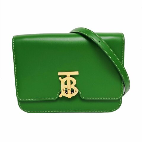 BURBERRY TB 小號綠色牛皮斜挎包金色五金可拆卸肩帶 9.8新