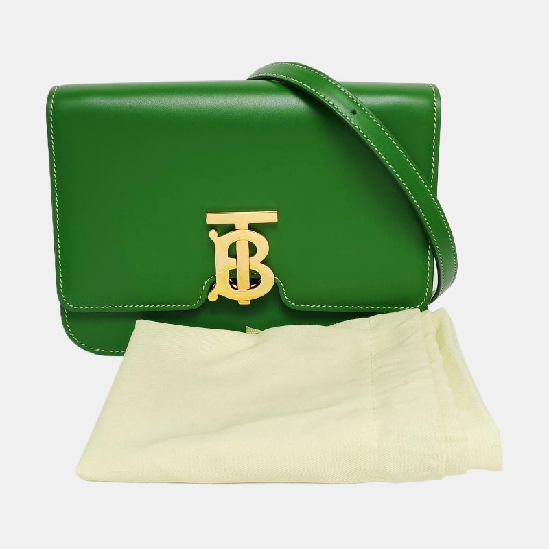 BURBERRY TB 小號綠色牛皮斜挎包金色五金可拆卸肩帶 9.8新-7