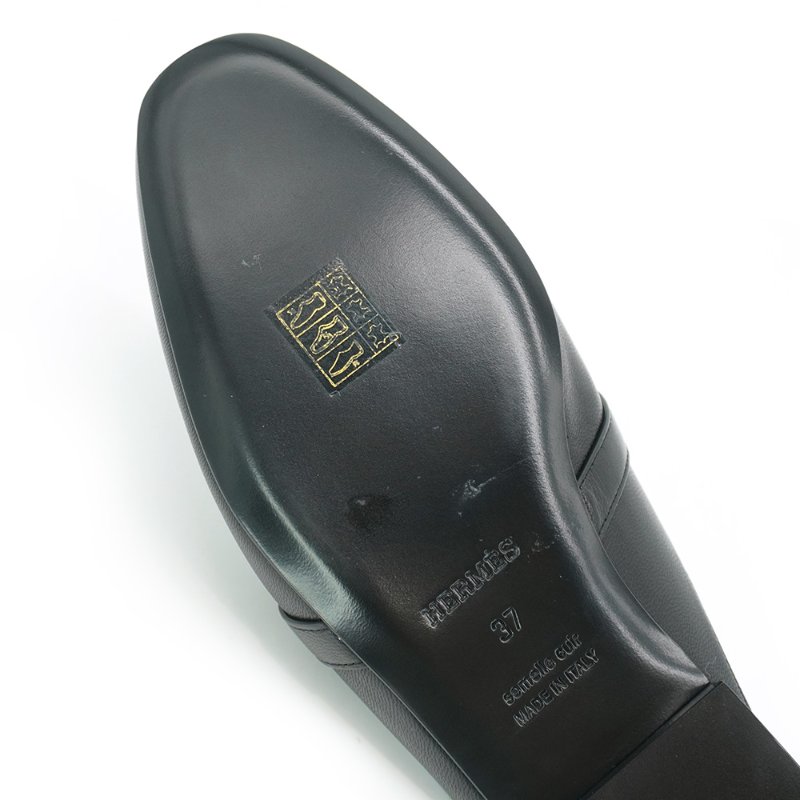 Hermes 展示品 Kelly鞋釦山羊皮穆勒鞋#37(Noir黑)-6