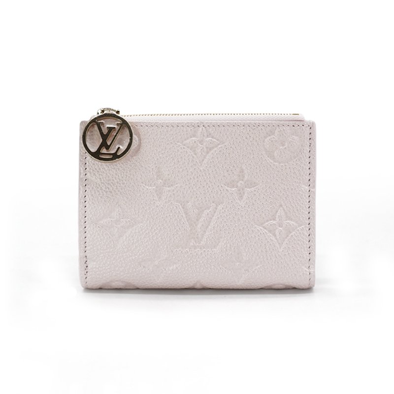 Louis Vuitton 展示品 Lisa Monogram Empreinte皮革對折短夾(M26517-珠光粉)-0