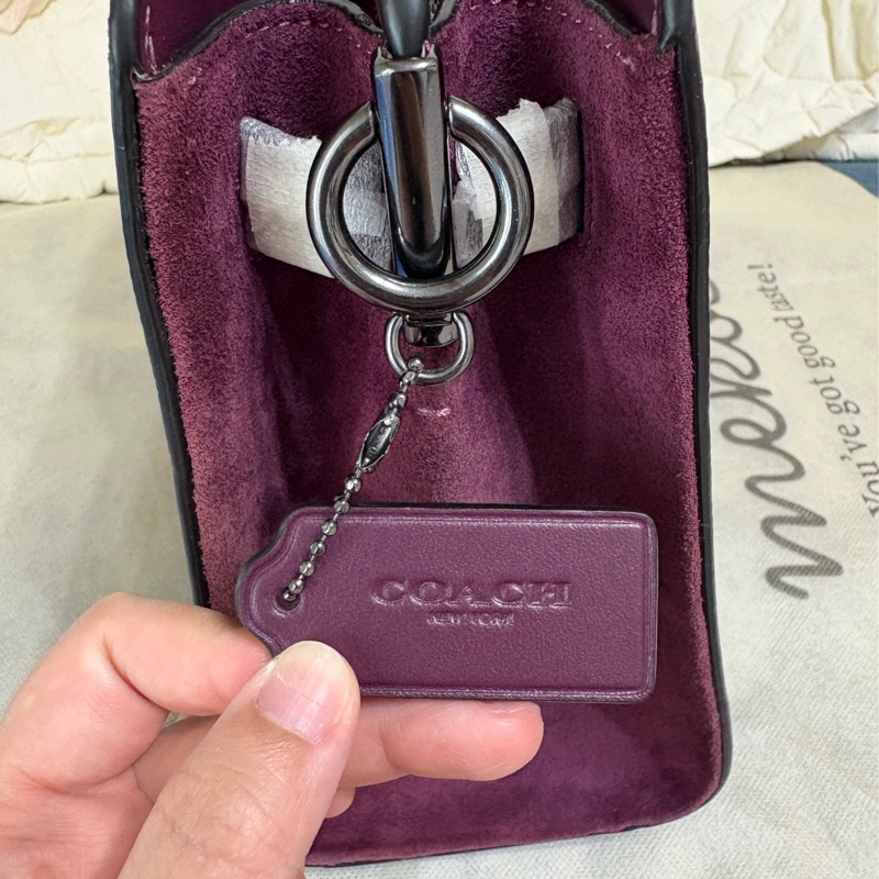 coach拼接麂皮手提包 托特包 肩背包附長背帶-5