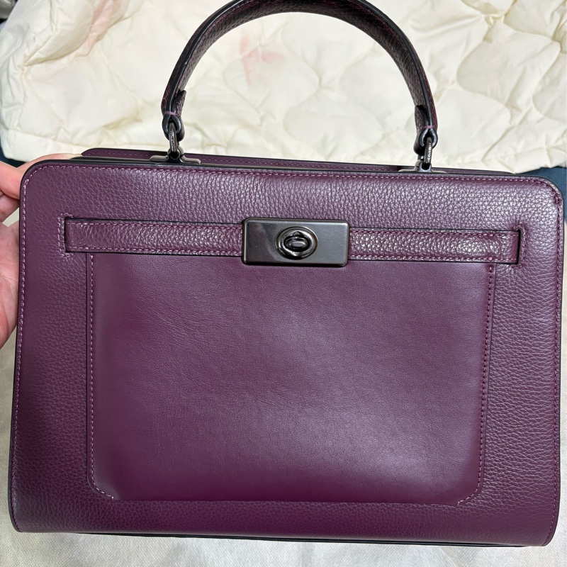 coach拼接麂皮手提包 托特包 肩背包附長背帶-6