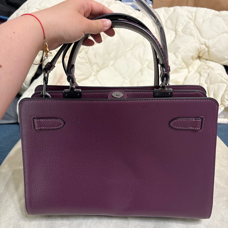 coach拼接麂皮手提包 托特包 肩背包附長背帶-9