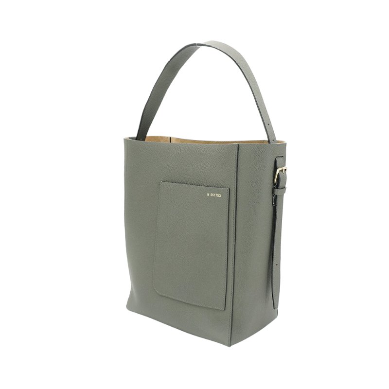 Valextra Bucket 壓紋牛皮肩背水桶包灰)-1