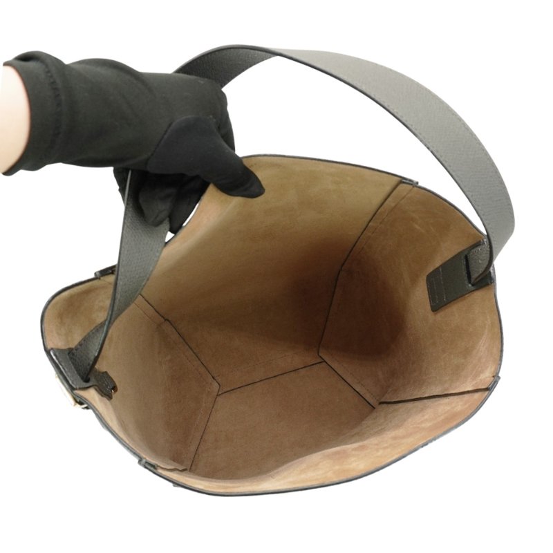 Valextra Bucket 壓紋牛皮肩背水桶包灰)-4