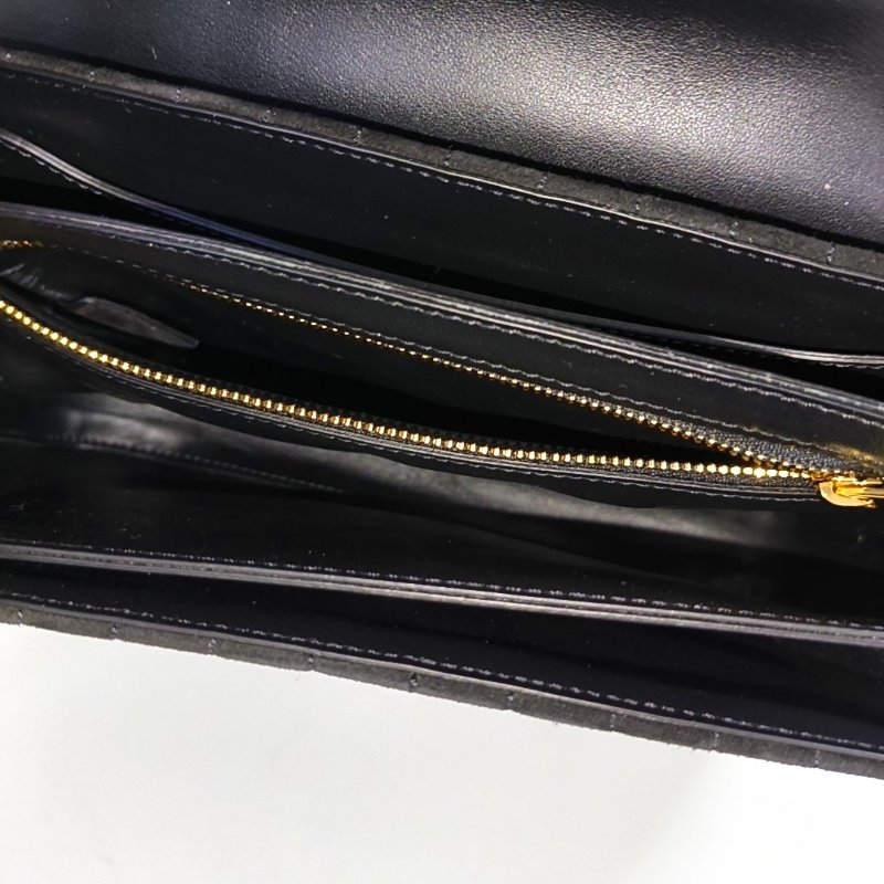 CELINE C黑色絨面革斜挎包手提包單肩包金色五金-6