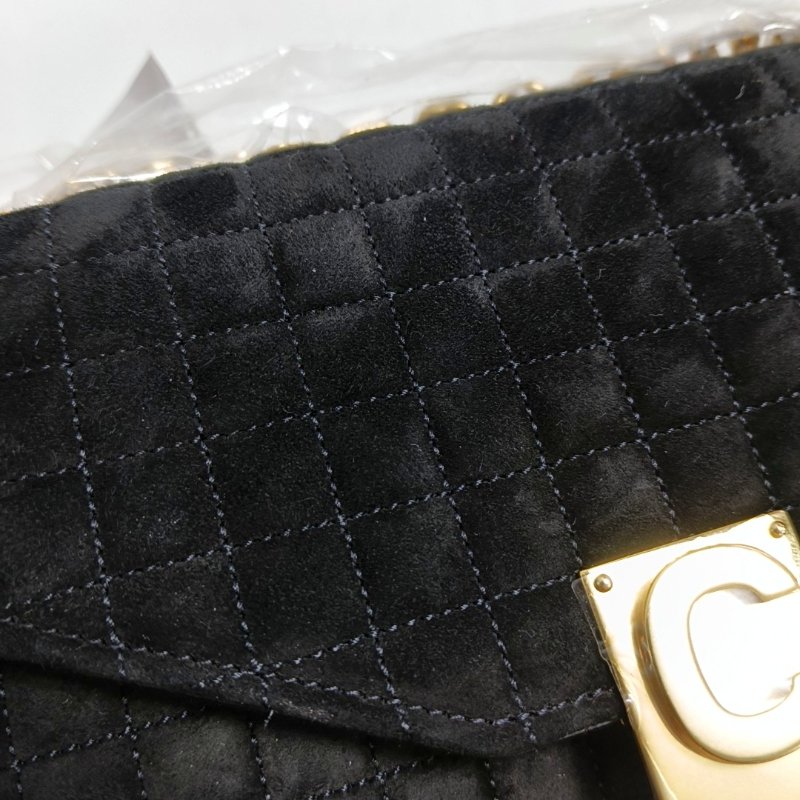 CELINE C黑色絨面革斜挎包手提包單肩包金色五金-8