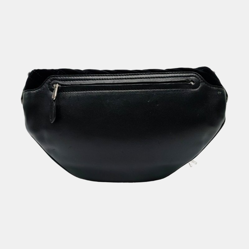 BALENCIAGA Souvenirs黑色絲絨斜挎包腰包/胸包金色銀色五金-4
