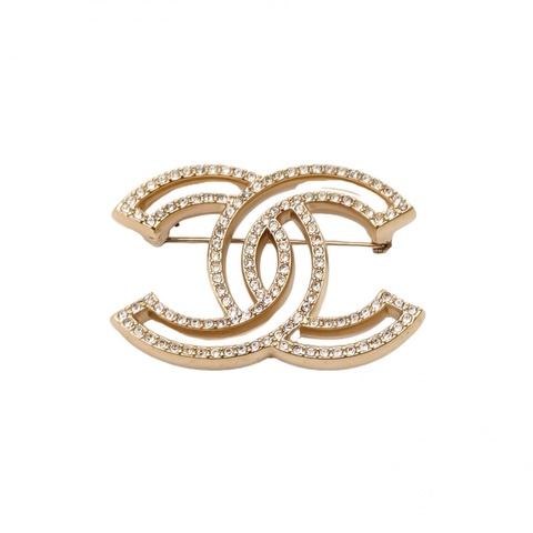 CHANEL 合金18V大雙C水鑽胸針