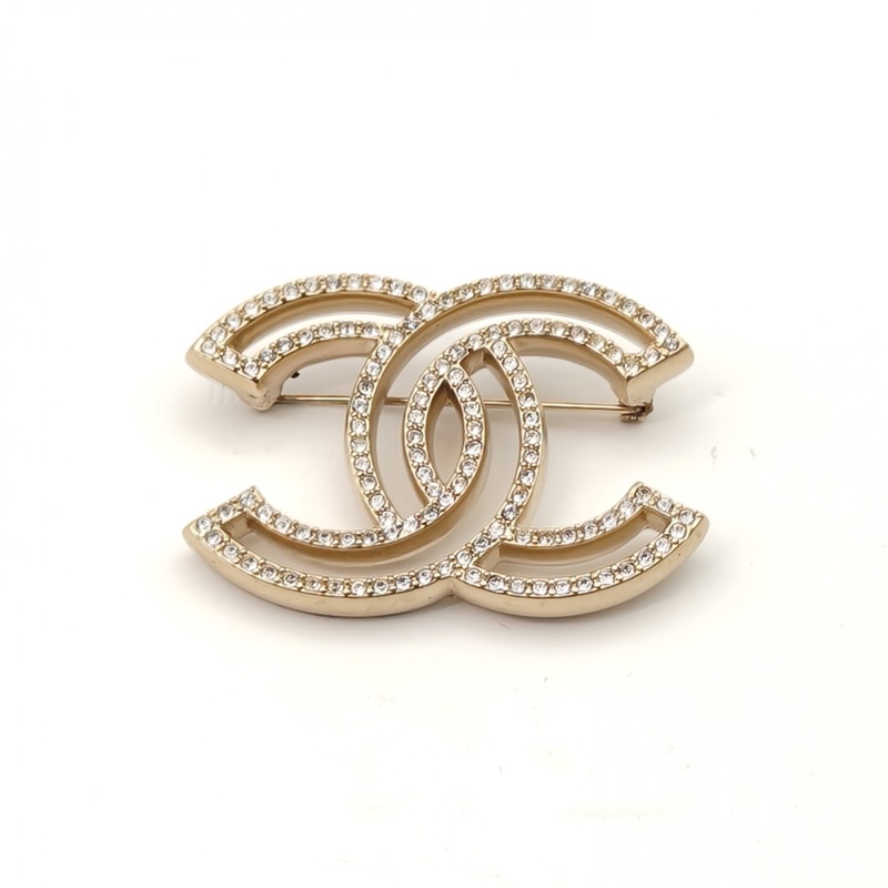 CHANEL 合金18V大雙C水鑽胸針-1