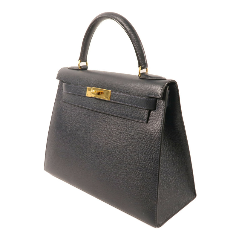 HERMES Epsom皮革Kelly 28金扣手挽肩背兩用袋Bleu Saphir-2