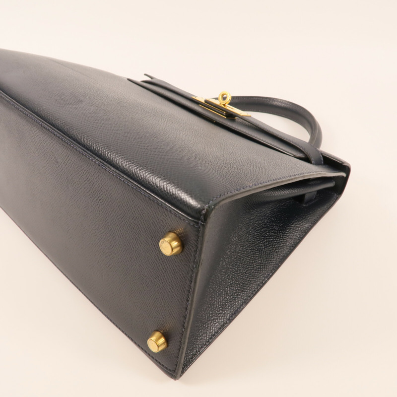 HERMES Epsom皮革Kelly 28金扣手挽肩背兩用袋Bleu Saphir-5