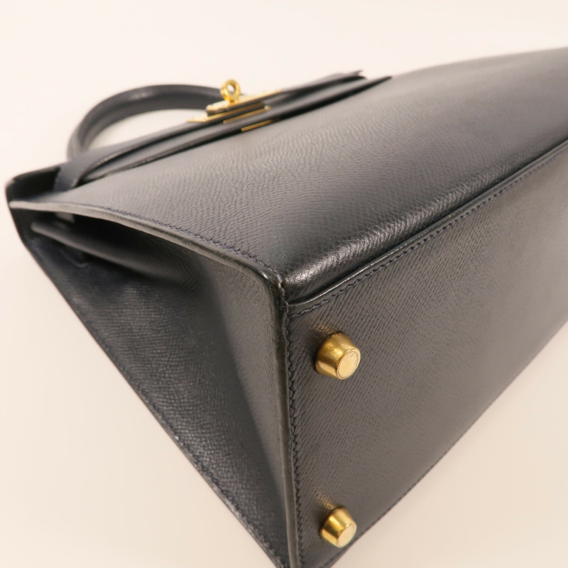 HERMES Epsom皮革Kelly 28金扣手挽肩背兩用袋Bleu Saphir-6
