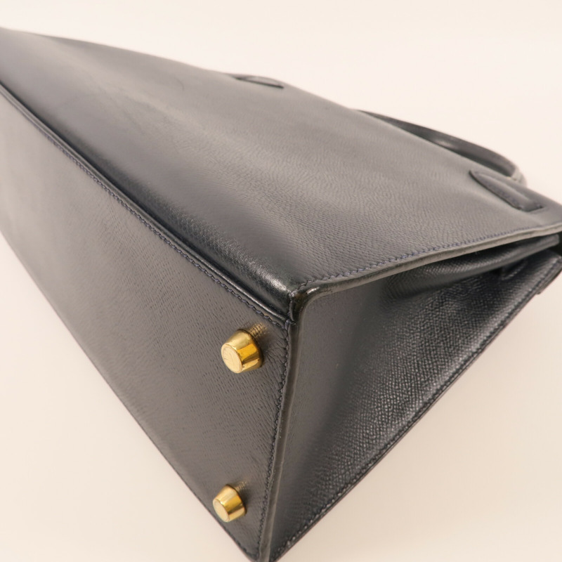 HERMES Epsom皮革Kelly 28金扣手挽肩背兩用袋Bleu Saphir-7