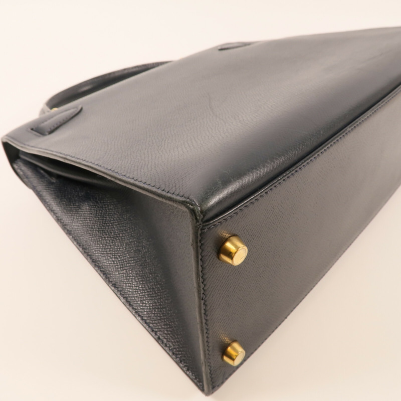 HERMES Epsom皮革Kelly 28金扣手挽肩背兩用袋Bleu Saphir-8