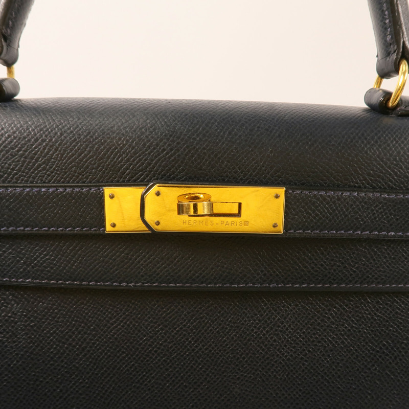 HERMES Epsom皮革Kelly 28金扣手挽肩背兩用袋Bleu Saphir-9
