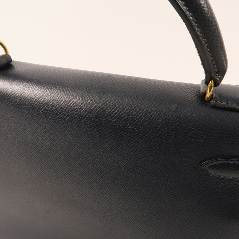 HERMES Epsom皮革Kelly 28金扣手挽肩背兩用袋Bleu Saphir-11