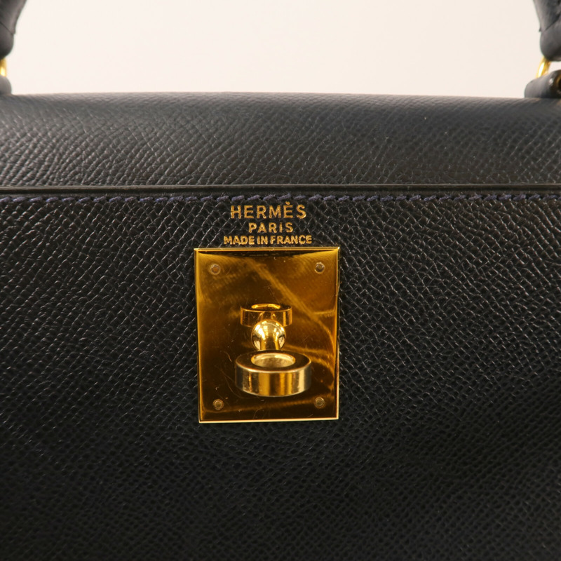 HERMES Epsom皮革Kelly 28金扣手挽肩背兩用袋Bleu Saphir-13