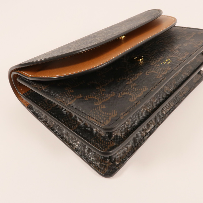 CELINE 塗層帆布Wallet On Strap金扣肩背袋-5