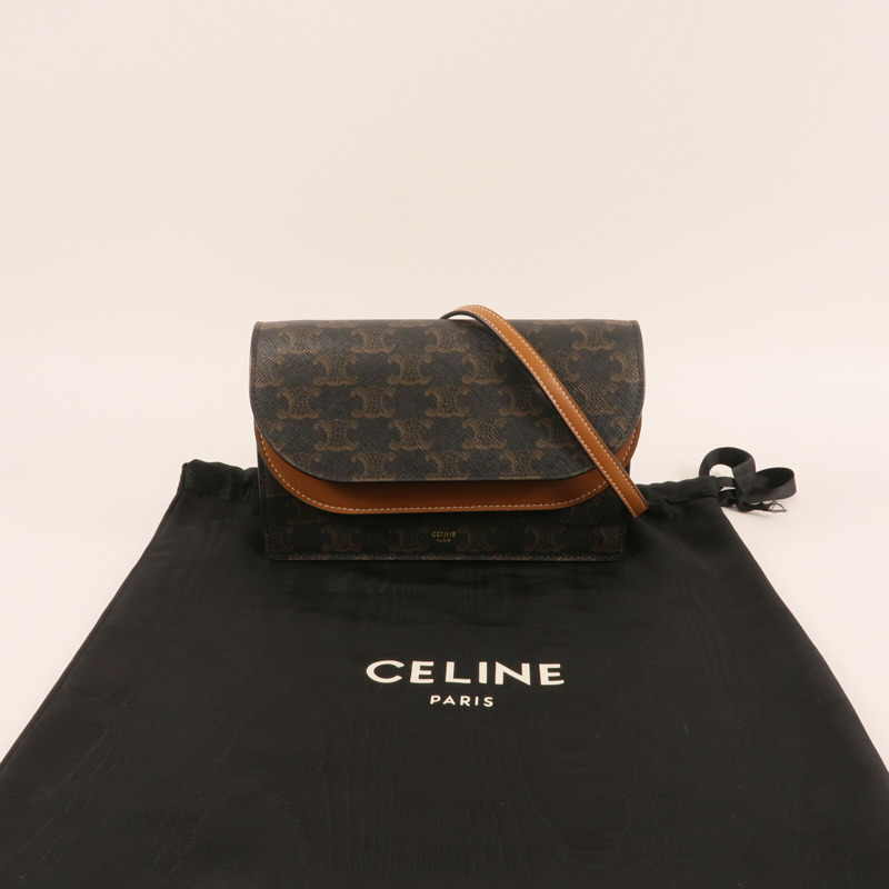 CELINE 塗層帆布Wallet On Strap金扣肩背袋-9