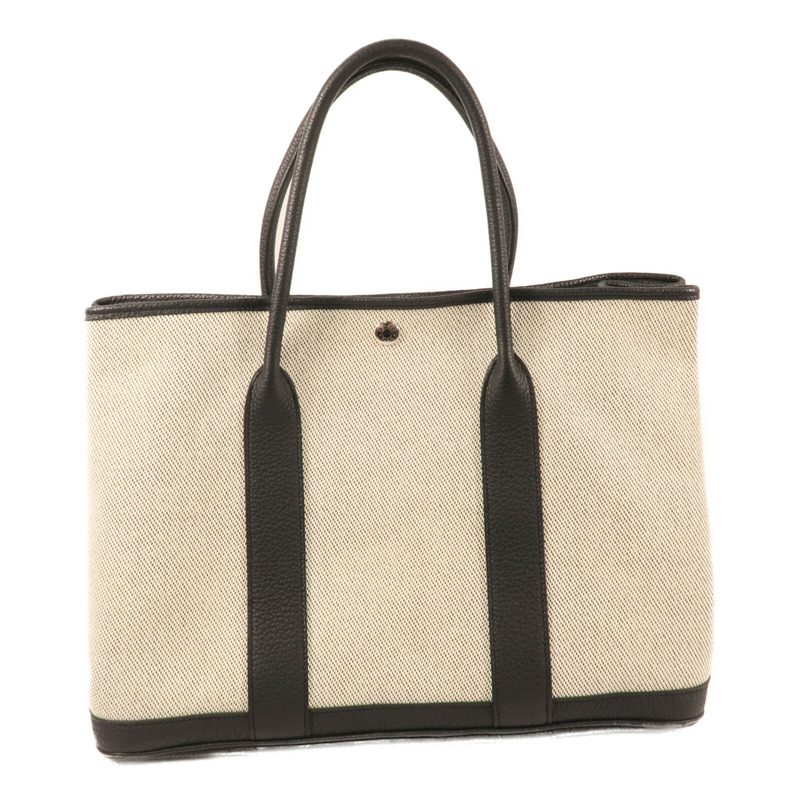 HERMES 帆布/牛皮皮革GardenParty PM銀扣手挽袋-1