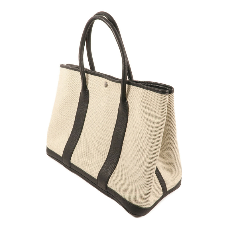 HERMES 帆布/牛皮皮革GardenParty PM銀扣手挽袋-2