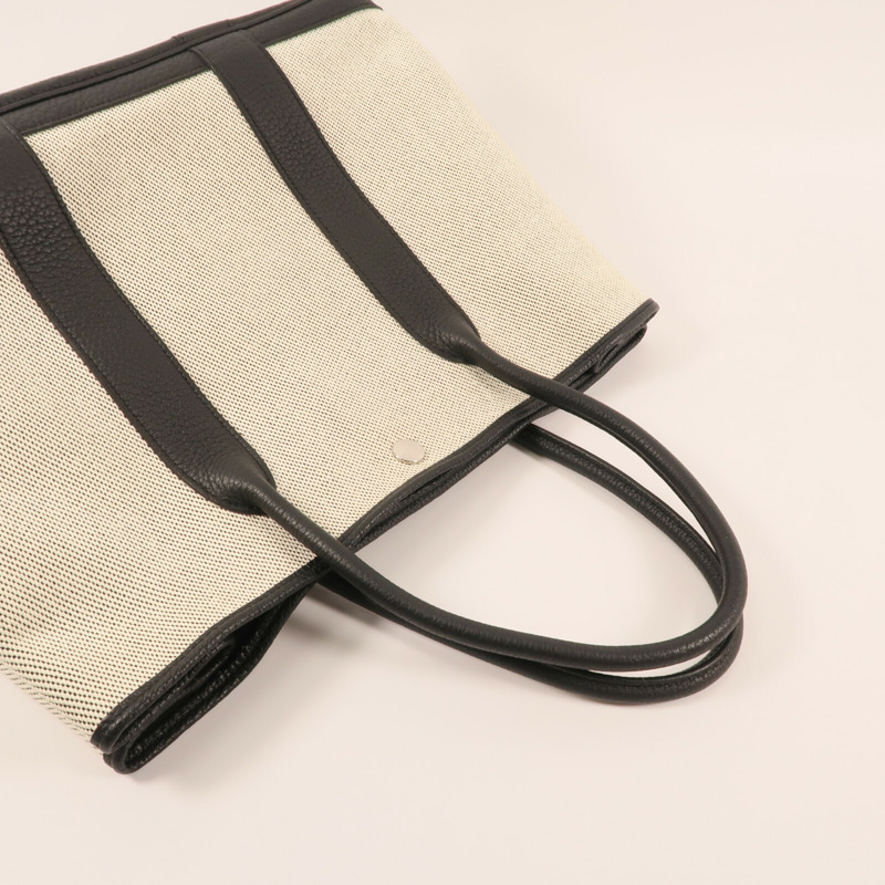 HERMES 帆布/牛皮皮革GardenParty PM銀扣手挽袋-5