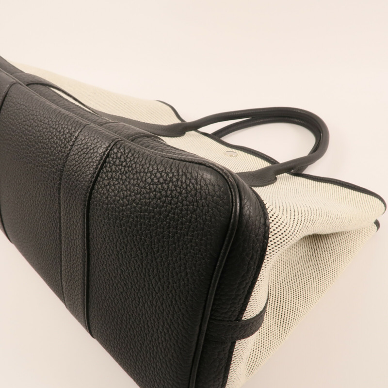 HERMES 帆布/牛皮皮革GardenParty PM銀扣手挽袋-6