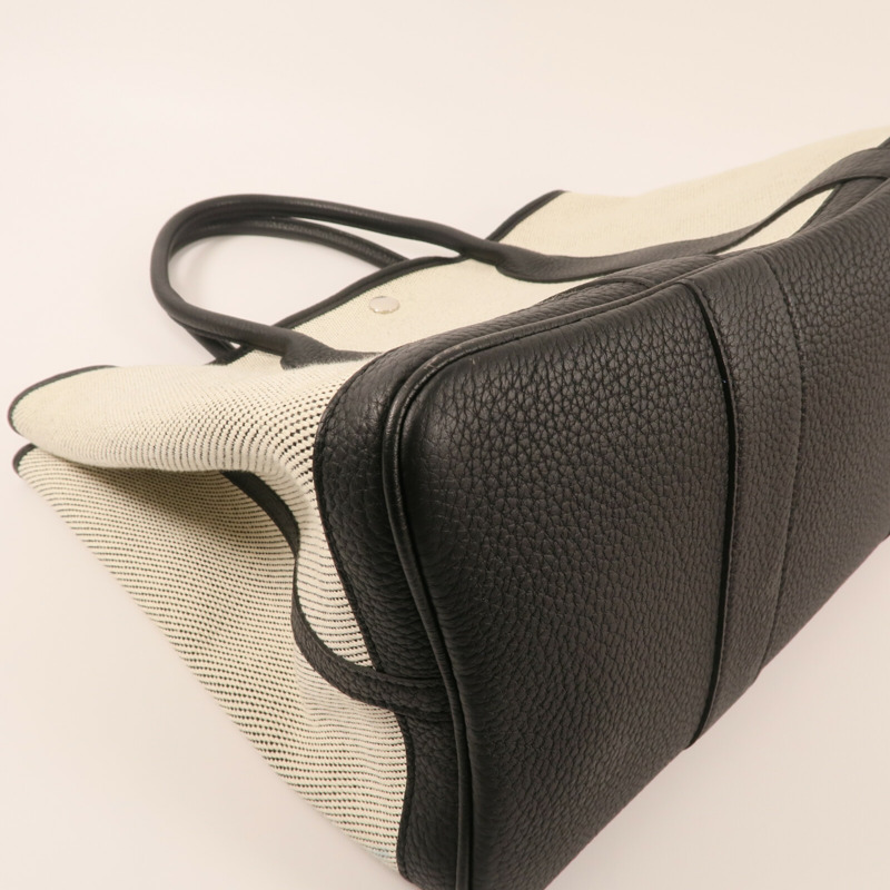 HERMES 帆布/牛皮皮革GardenParty PM銀扣手挽袋-7