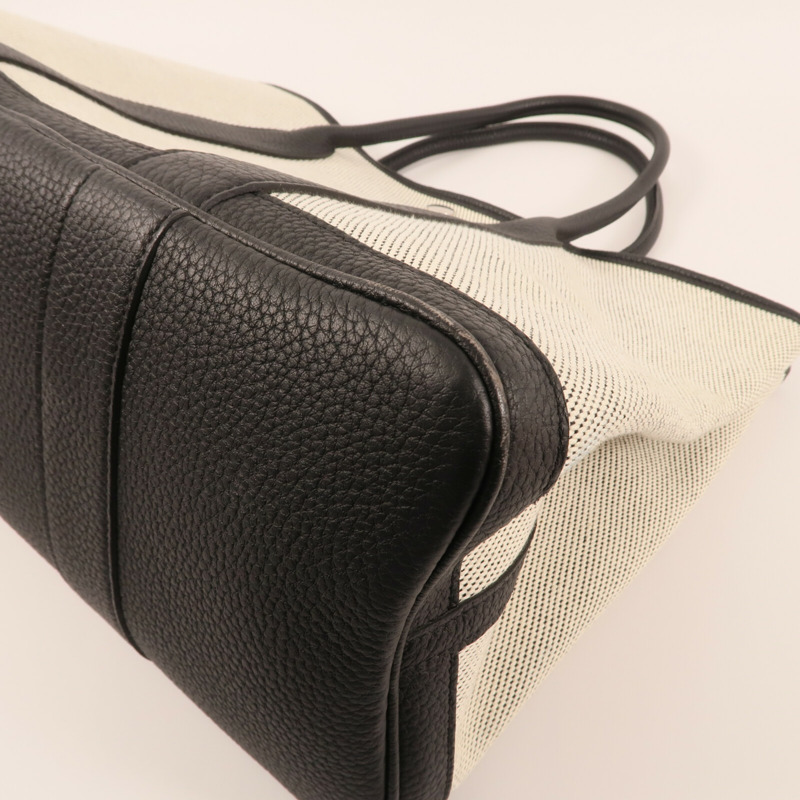 HERMES 帆布/牛皮皮革GardenParty PM銀扣手挽袋-8