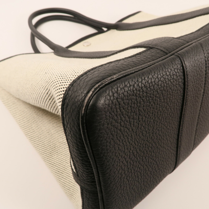 HERMES 帆布/牛皮皮革GardenParty PM銀扣手挽袋-9