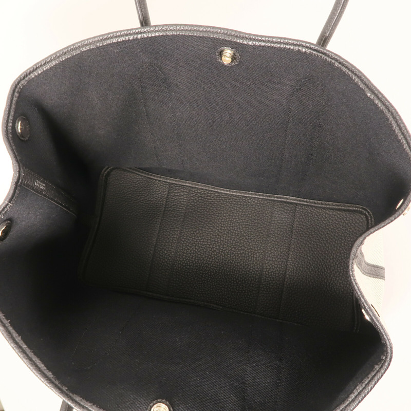 HERMES 帆布/牛皮皮革GardenParty PM銀扣手挽袋-13