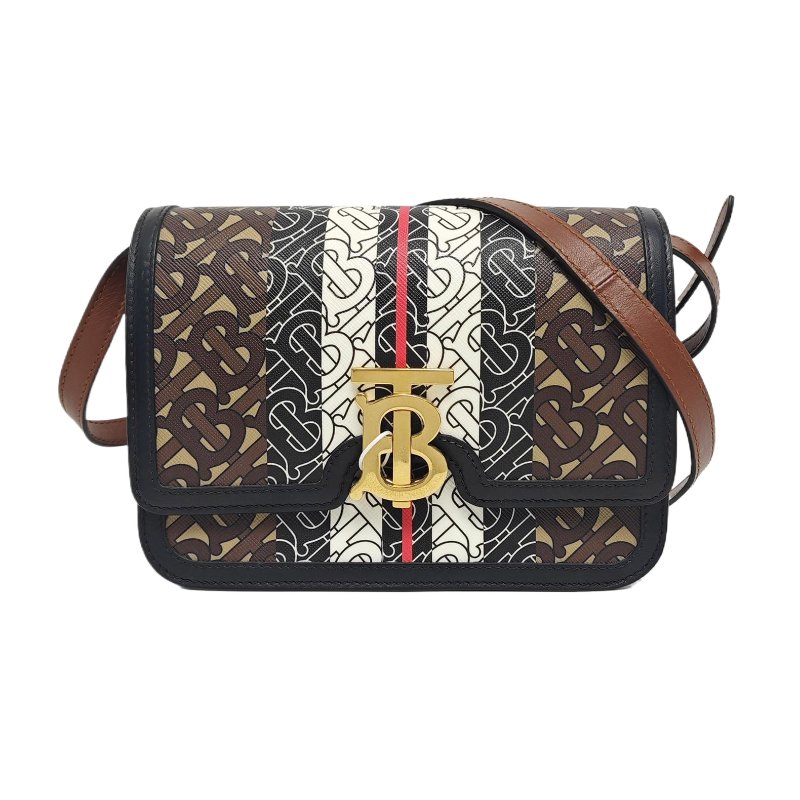 BURBERRY TB 小號棕色塗層帆布TB單肩包金色五金可拆卸肩帶-0