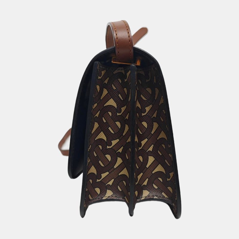BURBERRY TB 小號棕色塗層帆布TB單肩包金色五金可拆卸肩帶-2