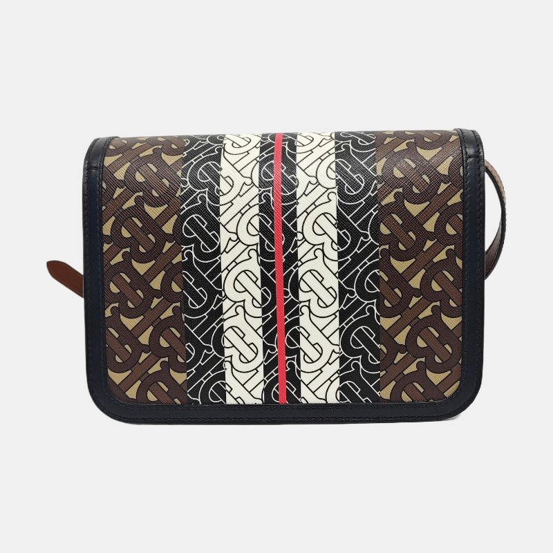 BURBERRY TB 小號棕色塗層帆布TB單肩包金色五金可拆卸肩帶-4
