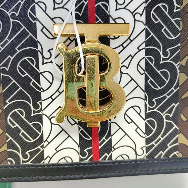 BURBERRY TB 小號棕色塗層帆布TB單肩包金色五金可拆卸肩帶-9