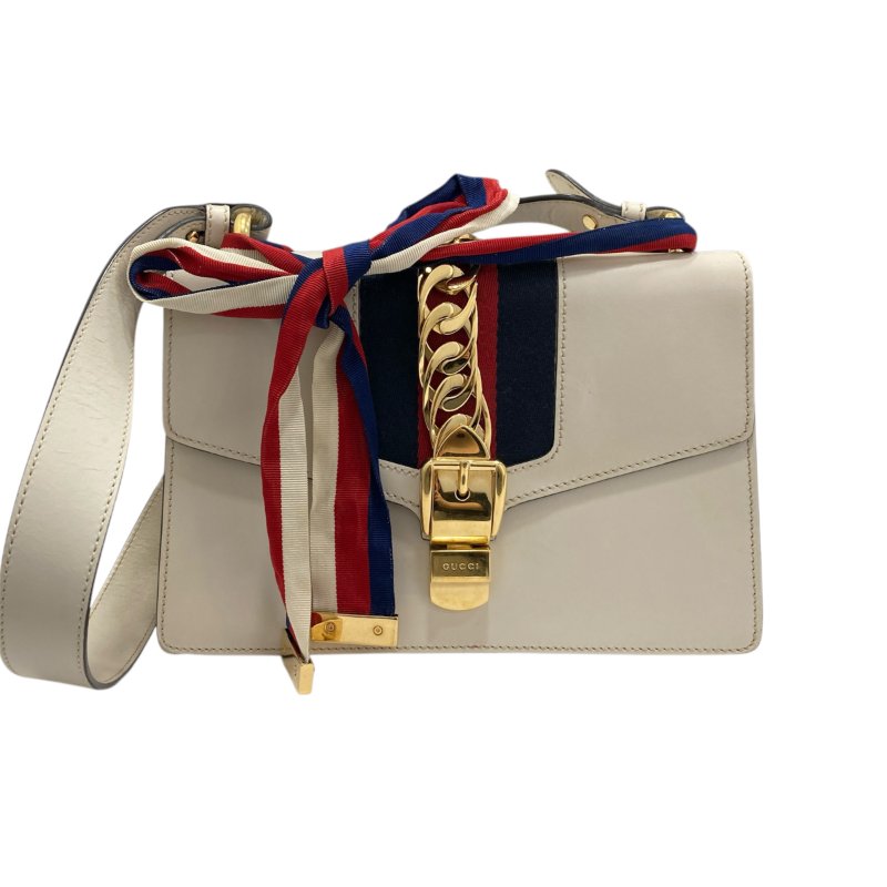 GUCCI 古馳 421332 Small Sylvie Shoulder Bag 小牛皮 肩背包 白色 金釦-0