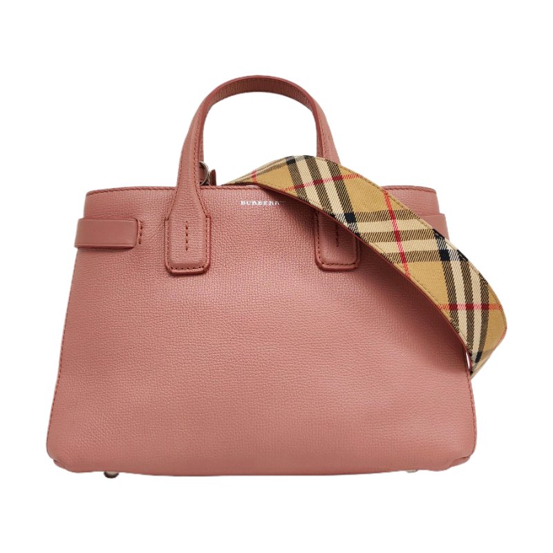 BURBERRY The Banner小號粉色牛皮單肩包手提包斜挎包銀色五金可拆卸肩帶-0