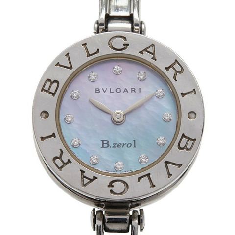 寶格麗 (BVLGARI) 藍色貝殼 B.Zero1 女士腕錶 BZ22S，12 顆鑽石，不鏽鋼錶殼，瑞士石英機芯，錶盤，女款