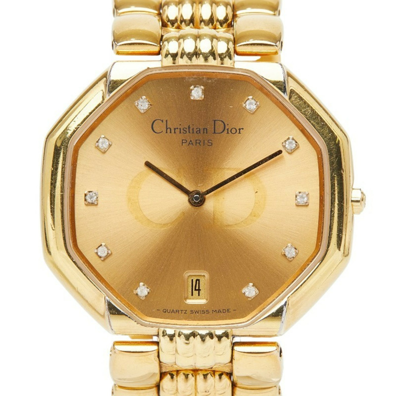 Dior Depose Octagon腕錶 D45154 瑞士石英錶 金色錶盤 不鏽鋼男士腕錶-0
