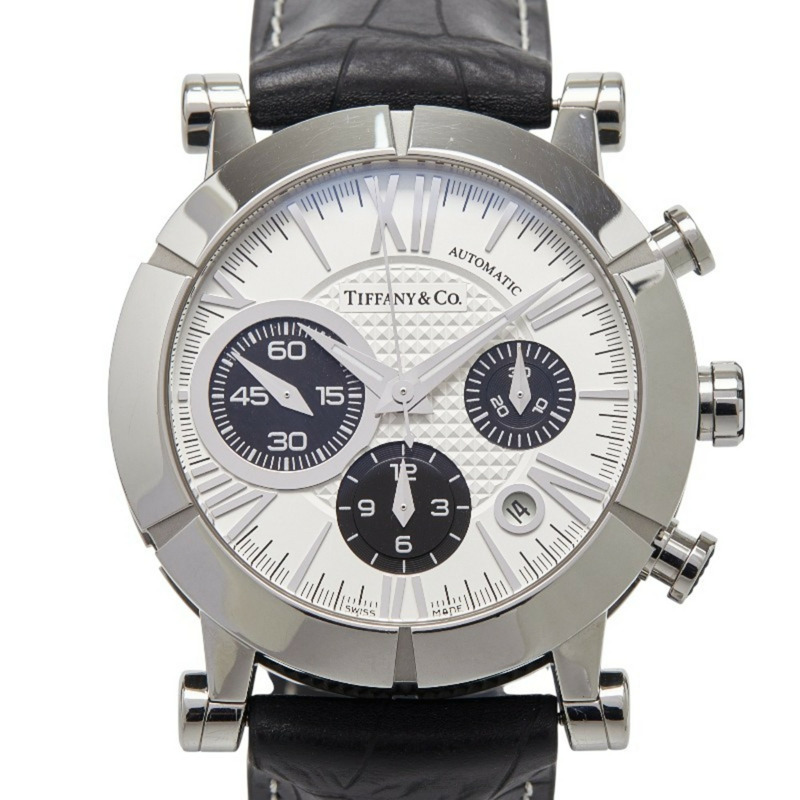 Tiffany Atlas 男士計時腕錶 Z1000.82.12A21A 自動機械錶 白色錶盤 不鏽鋼錶帶 橡膠錶帶 皮革錶帶-0
