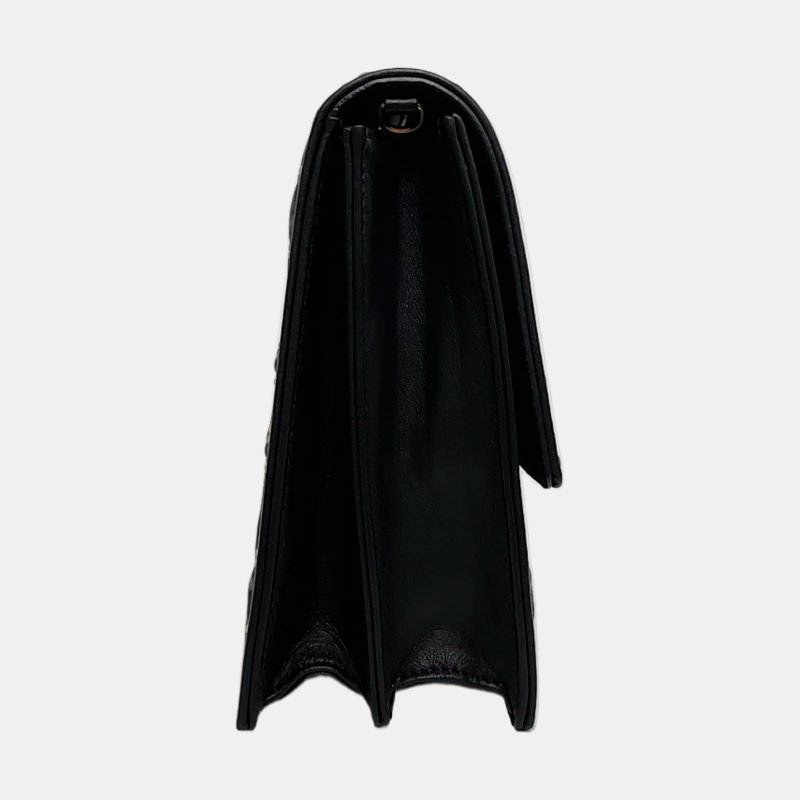 DIOR Diorama黑色牛皮藤格紋鉚釘盾牌包單肩包斜挎包金色五金可拆卸肩帶-3