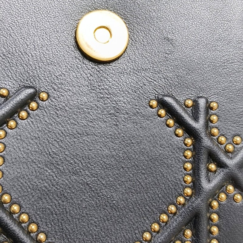 DIOR Diorama黑色牛皮藤格紋鉚釘盾牌包單肩包斜挎包金色五金可拆卸肩帶-10