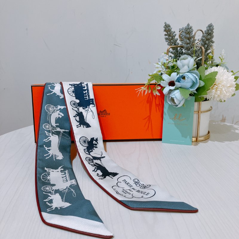 TK1939	 Hermes  愛馬仕 雙面 Twilly Paris En Roue Libre De Tout raie / caban / ardoise-0