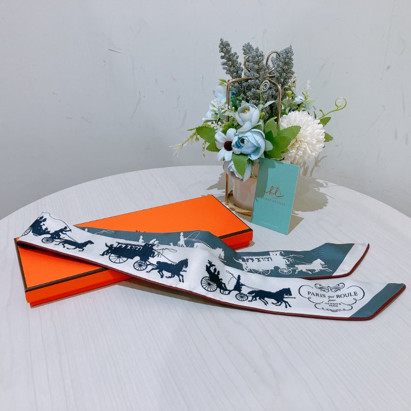 TK1939	 Hermes  愛馬仕 雙面 Twilly Paris En Roue Libre De Tout raie / caban / ardoise-12