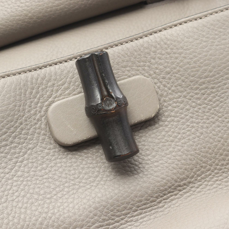GUCCI Bamboo Daily 2Way 肩背手提包 370831 皮革 灰色 二手 女士-10