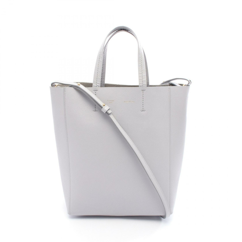 CELINE Vertical Small Cabas Tote 單肩包 176183 皮革 灰色 二手 女士-0
